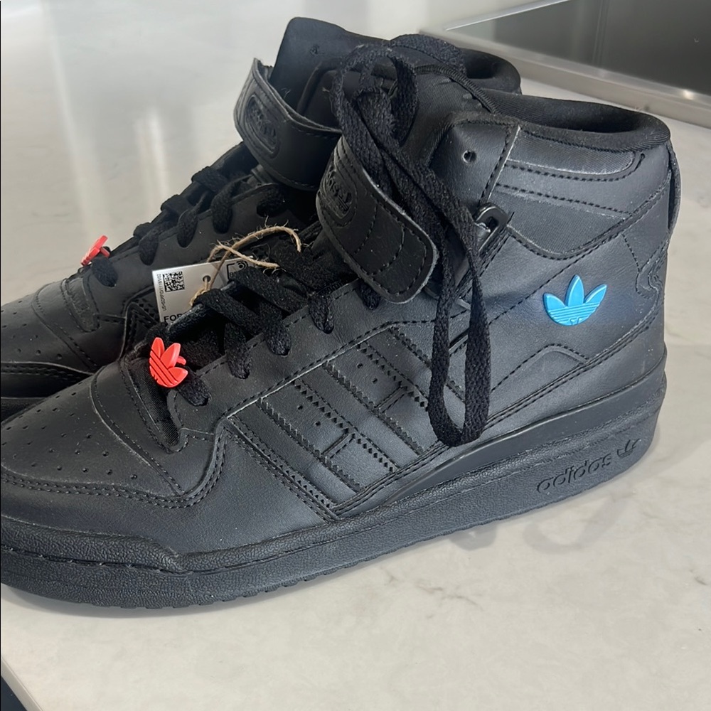 Adidas Black and Blue High-Top Sneakers with Velcro Strap